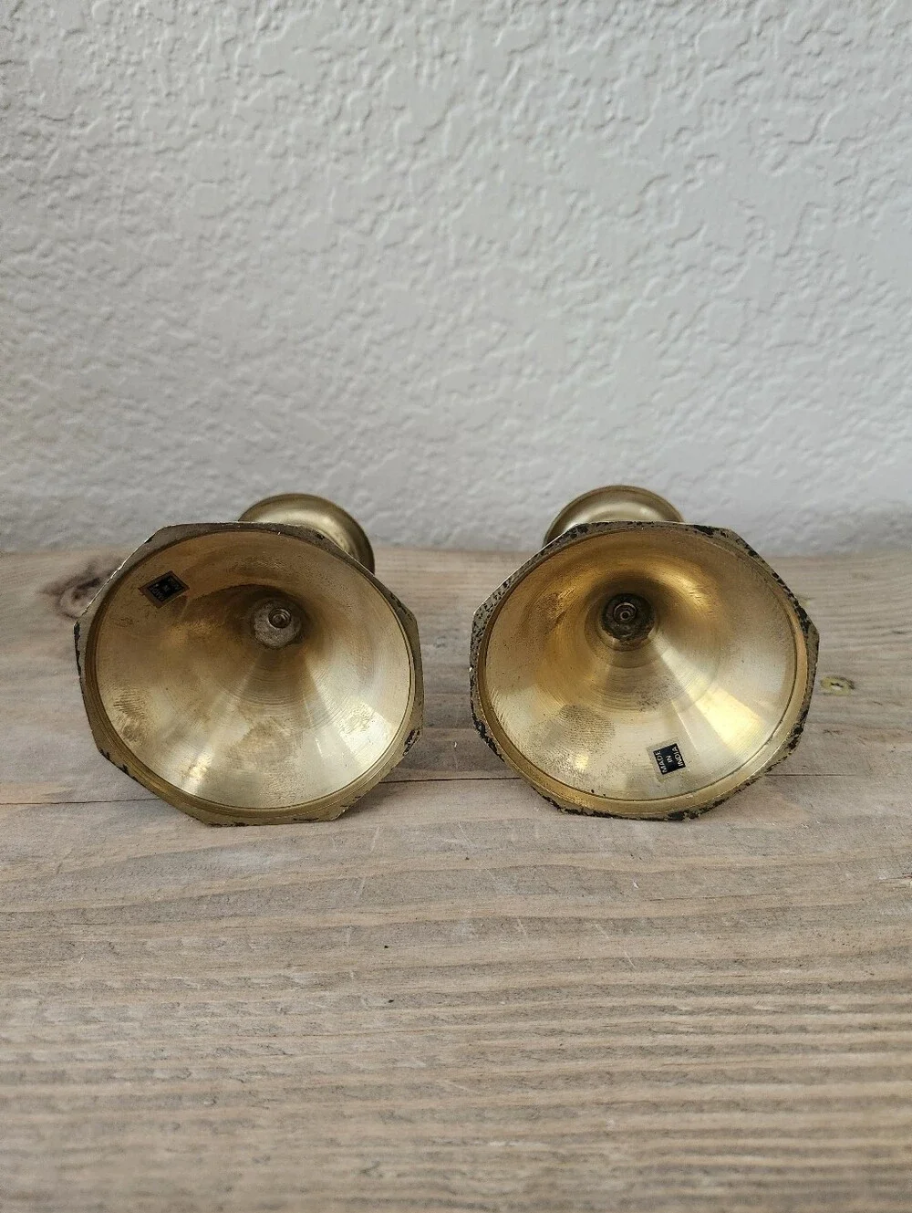 Vintage Set of 2 Octagon Base Brass Candleholders Made in India